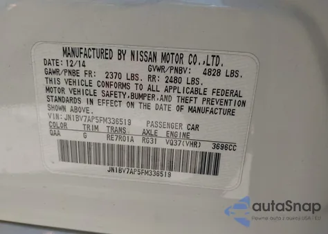 2015 Infiniti Q50 Premium из США, поврежденный, VIN JN1BV7AP5FM336519